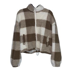zip up drawstring plaid teddy jacket🧸